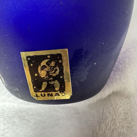 Vintage Luna Cobalt Blue Frosted Glass Vase – 9” - Picture 7 of 8